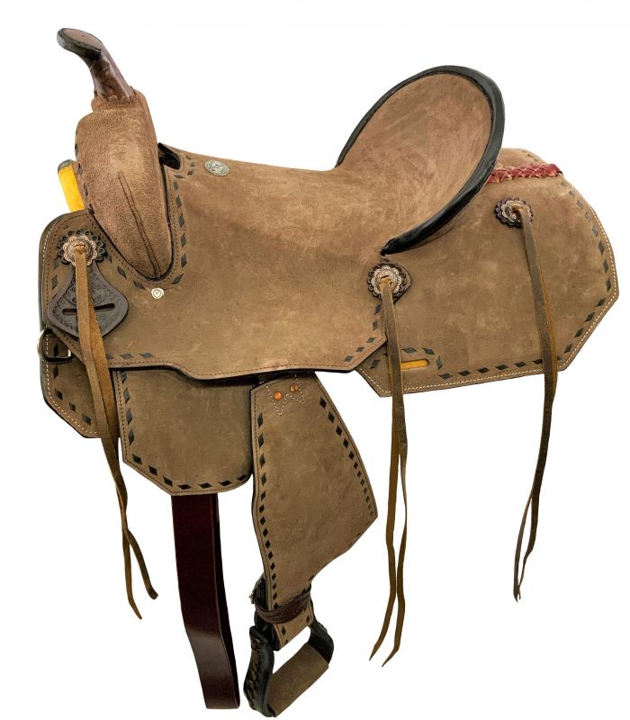 17" Double T Chocolate Rough-out Barrel Saddle, with Black buck stitch