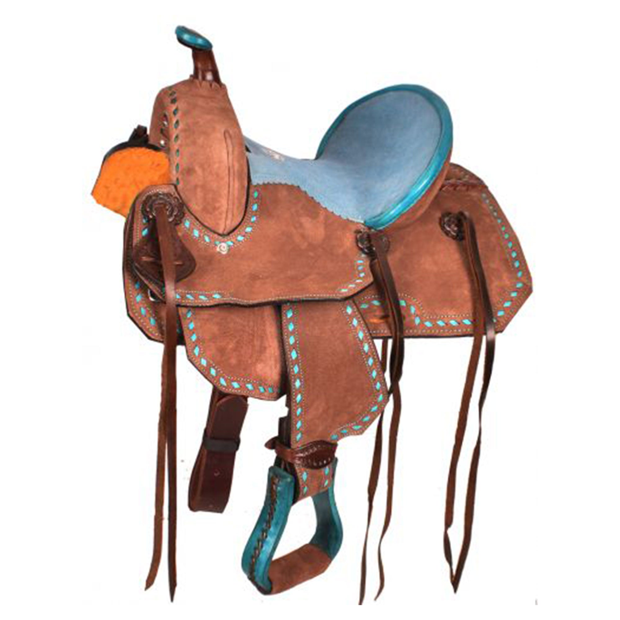 Double T Turquoise Trails Youth Barrel Style Saddle - 10 Inch