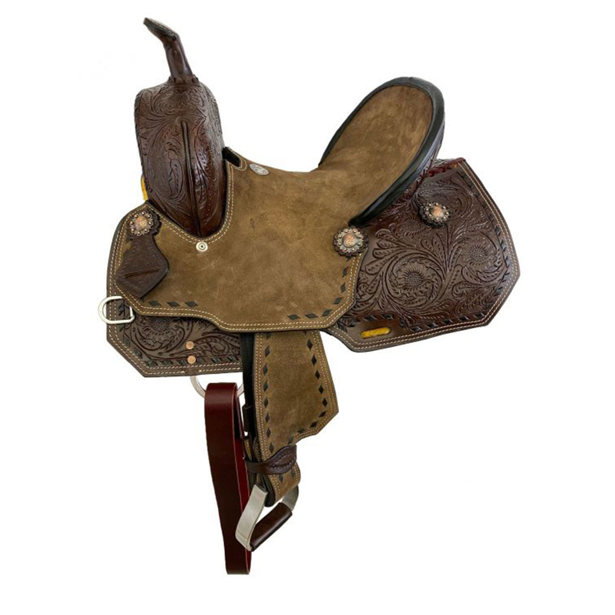 Double T Cocoa Rose Youth Hard Seat Barrel Style Saddle - 12, 13 Inch