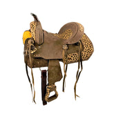 10" Double T Youth Hard Seat Barrel style saddle with Cheetah Seat