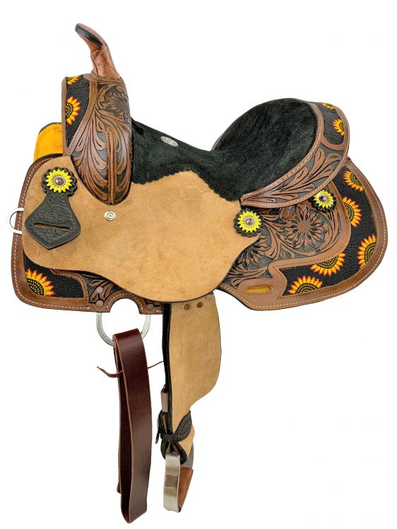 12" Double T Saddle with Sunflower Beading and Conchos