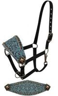 Showman FULL SIZE Adjustable bronc style halter with filigree print accented with copper colored small studs and engraved conchos