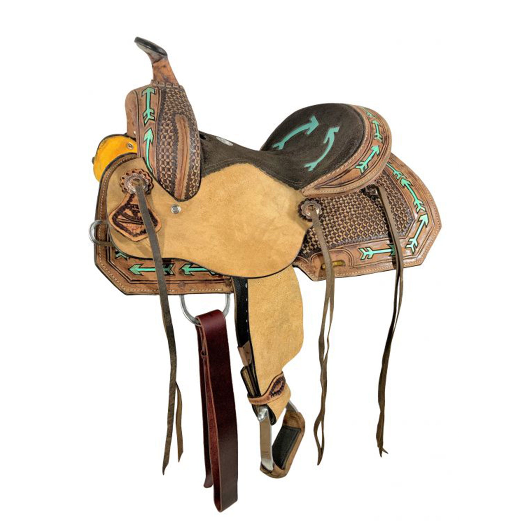 Double T Teal Arrow Youth Hard Seat Barrel Saddle - 12 Inch