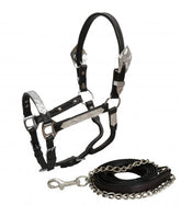 Showman Pony Dark leather show halter with lead