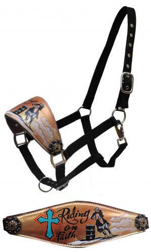 Showman Hand painted metallic "Riding on Faith" bronc halter