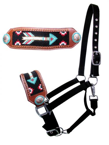 Showman Nylon bronc halter with beaded arrow design