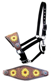 Showman Adjustable nylon bronc halter with hand painted sunflower noseband