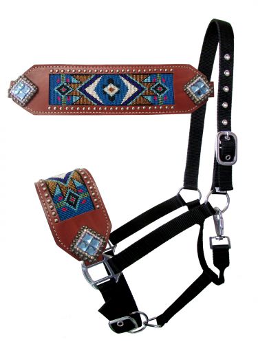 Showman Nylon Bronc halter with Navajo beaded design