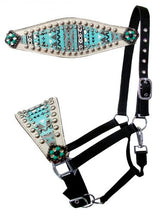 Showman Teal/White Navajo print nylon bronc halter