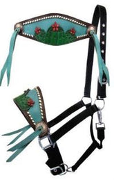 Showman Adjustable black nylon bronc halter with painted cactus and 3D flower designed nose band