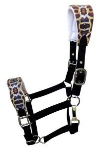 Showman Adjustable black nylon bronc halter with a padded python noseband and crown
