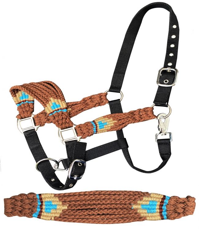 Showman Adjustable nylon bronc halter with wool string noseband