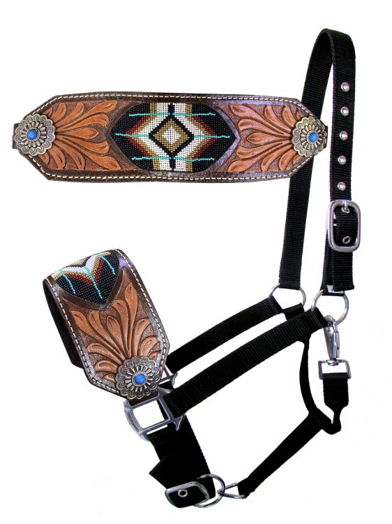 Showman Nylon Bronc halter with Southwest beaded design