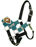 Showman Pony Cotton Corded String Nylon Halter - Teal, brown, and whitePONY SIZE