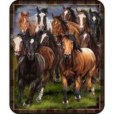 50" x 60" Silk Touch Throw with Sherpa Lining and Running Horses Print