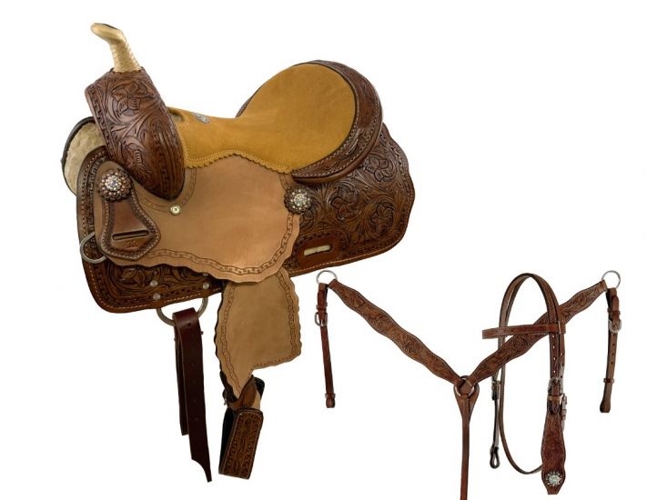 12" Double T Medium Oil Youth Barrel style saddle with suede seat