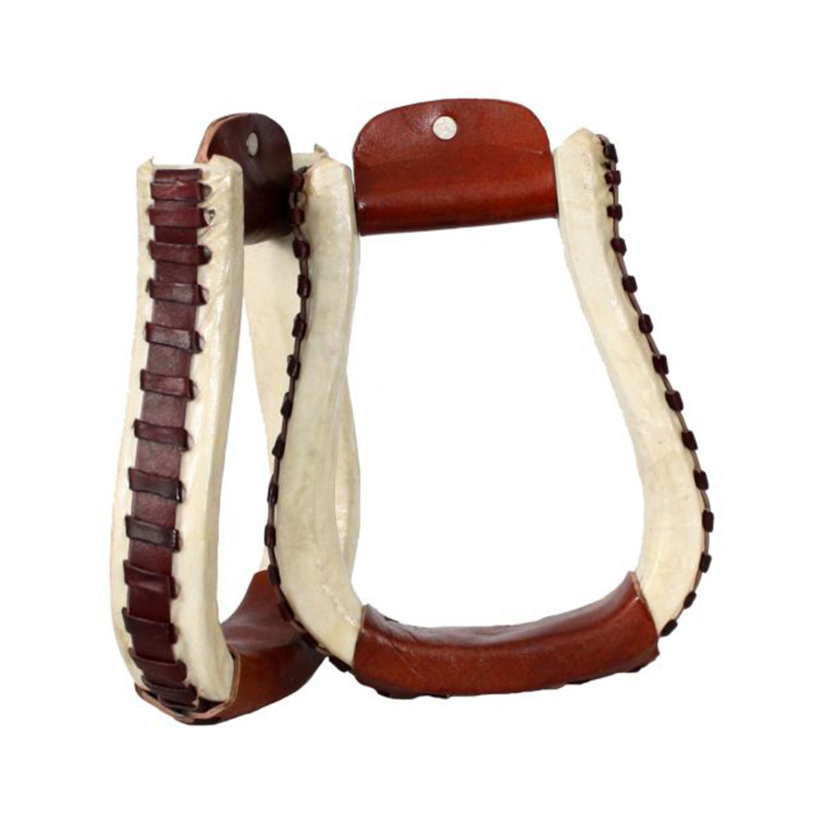 Showman Rawhide Covered Stirrups with Leather Lacing