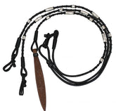 Showman Black Braided Natural Rawhide Romal Reins with Leather Popper