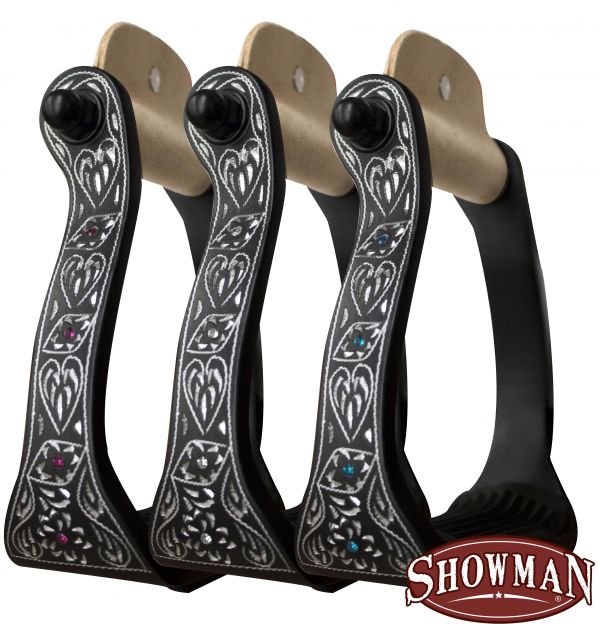 Showman Black engraved aluminum stirrups with rhinestones