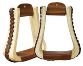 Showman rawhide covered pleasure style western stirrups with leather lacing