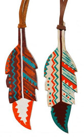 5" painted leather tie on feather with Southwest design