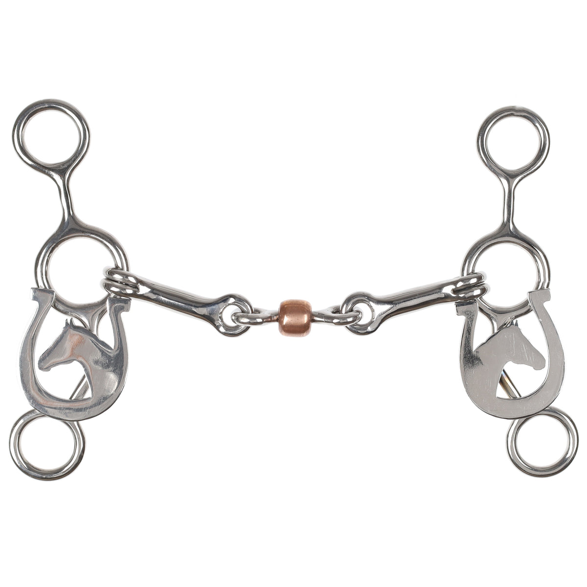 Showman Horseshoe Haven Stainless Steel JR Cowhorse Bit with Dog Bone and Copper Roller