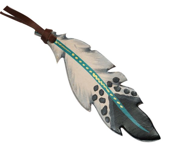 Hand painted tie on feather with teal accent