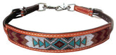 Showman Medium leather wither strap with navajo design inlay - brown, burgundy, white, and teal