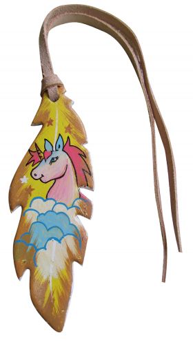 Unicorn in the clouds hand painted tie on feather