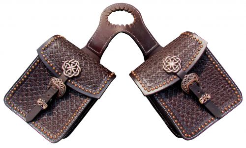 Showman Waffle tooled leather horn bag with copper accents