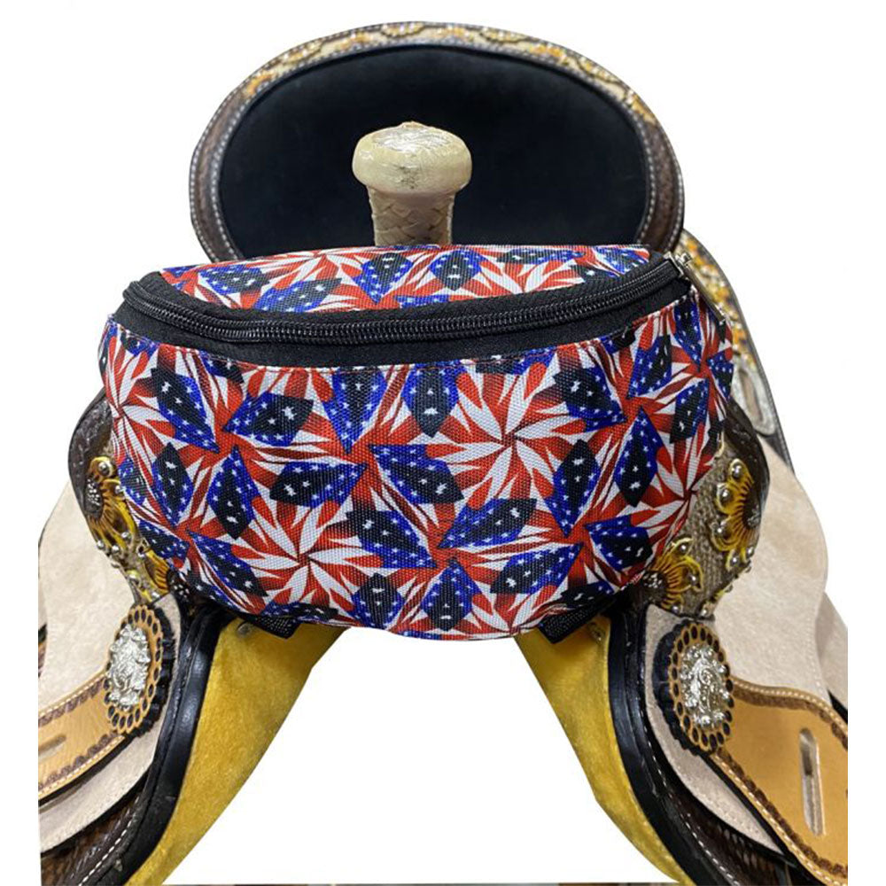 Showman American Flag Starburst Print Insulated Nylon Saddle Pouch