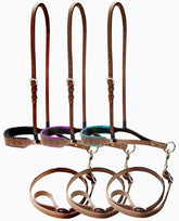 Showman Leather noseband and tiedown with colorful rawhide lacing on nose