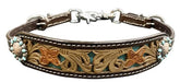 Showman Leather floral tooled wither strap with teal inlay accent