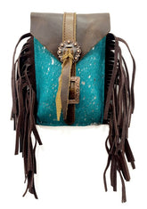 Showman Acid Wash Teal Hair on Cowhide Saddle Bag