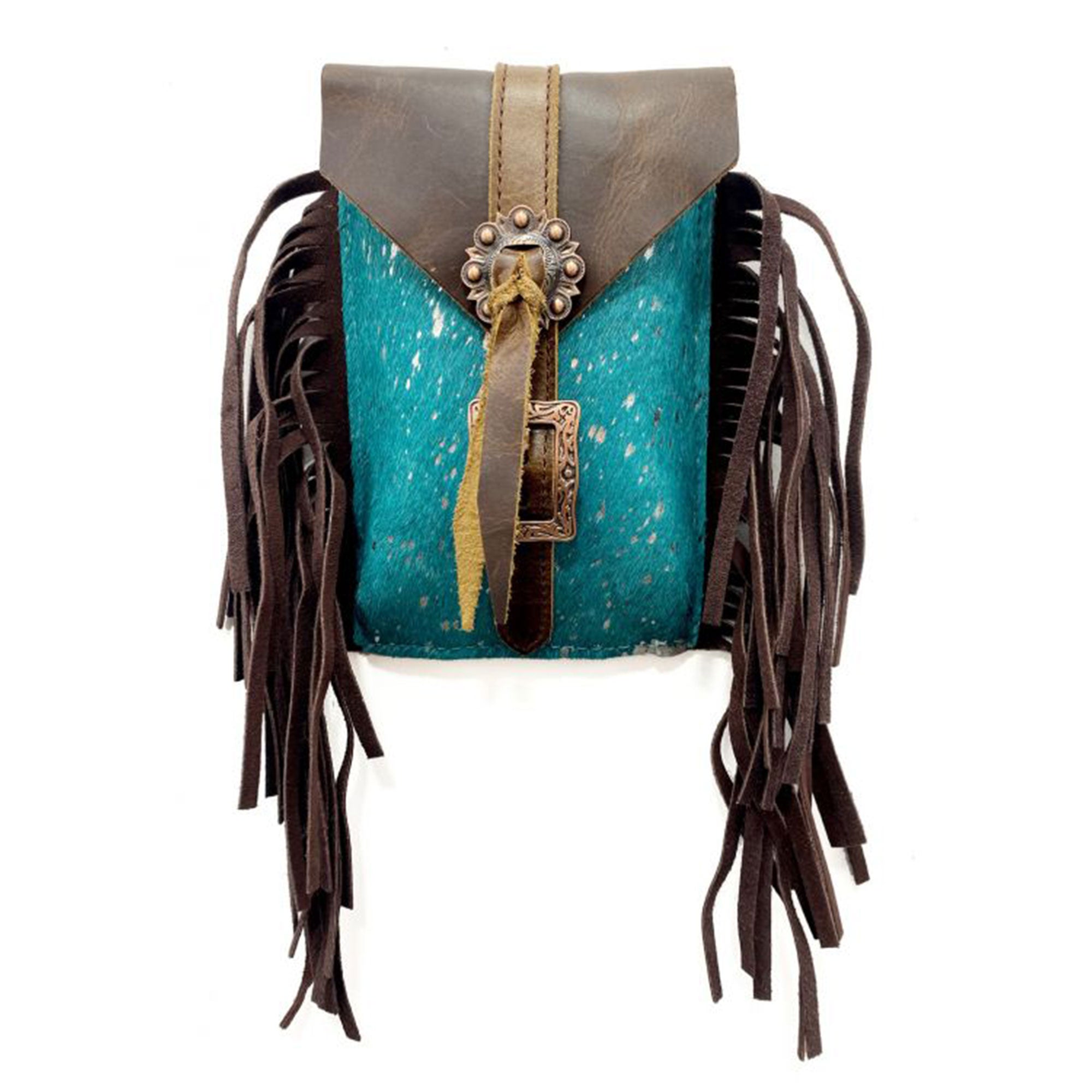 Showman Acid Wash Teal Hair on Cowhide Saddle Bag