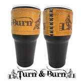 30 oz Insulated Black Tumbler with Removable Argentina Cow Leather 'Turn & Burn' Tooled Sleeve