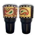 30 oz Insulated Black Tumbler with Removable Argentina Cow Leather Paisley Tooled Sleeve