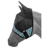 Showman Gray Blue Aztec Print accent horse size fly mask with ears