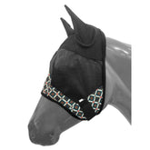 Showman Aztec print accent horse size fly mask with ears - white with color accents