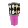 30 oz Insulated Pink Tumbler with Removable Argentina Cow Leather Black and White Diamond Sleeve