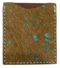 Brown and Teal Acid Wash Hair on Cowhide Stick On Cell Phone Card Wallet