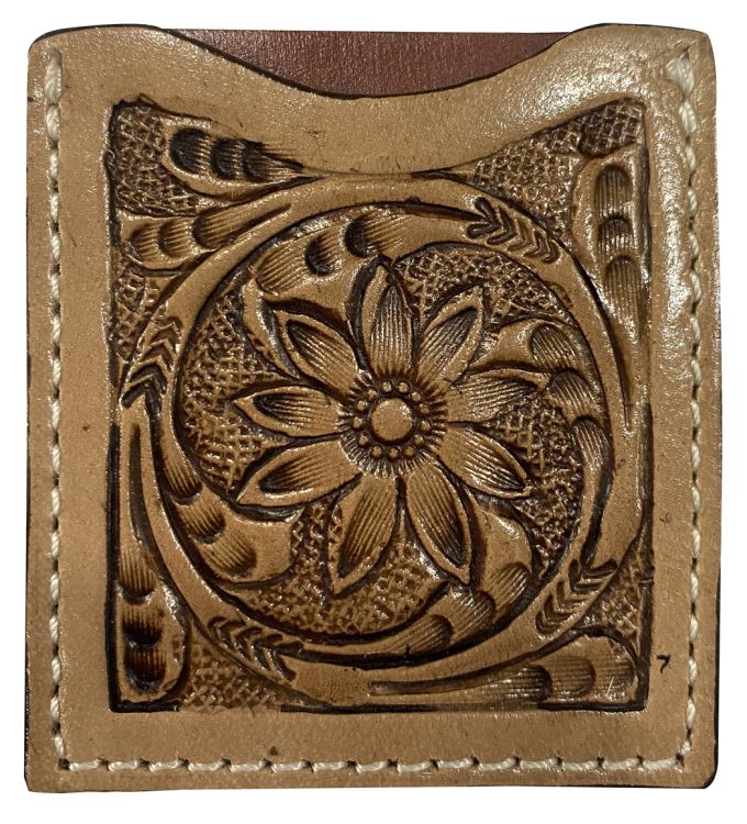 Stick On Floral Tooled Leather Cell Phone Card Wallet