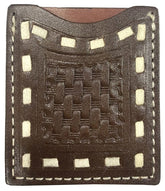 Stick On Basket Tooled Dark Leather Cell Phone Card Wallet