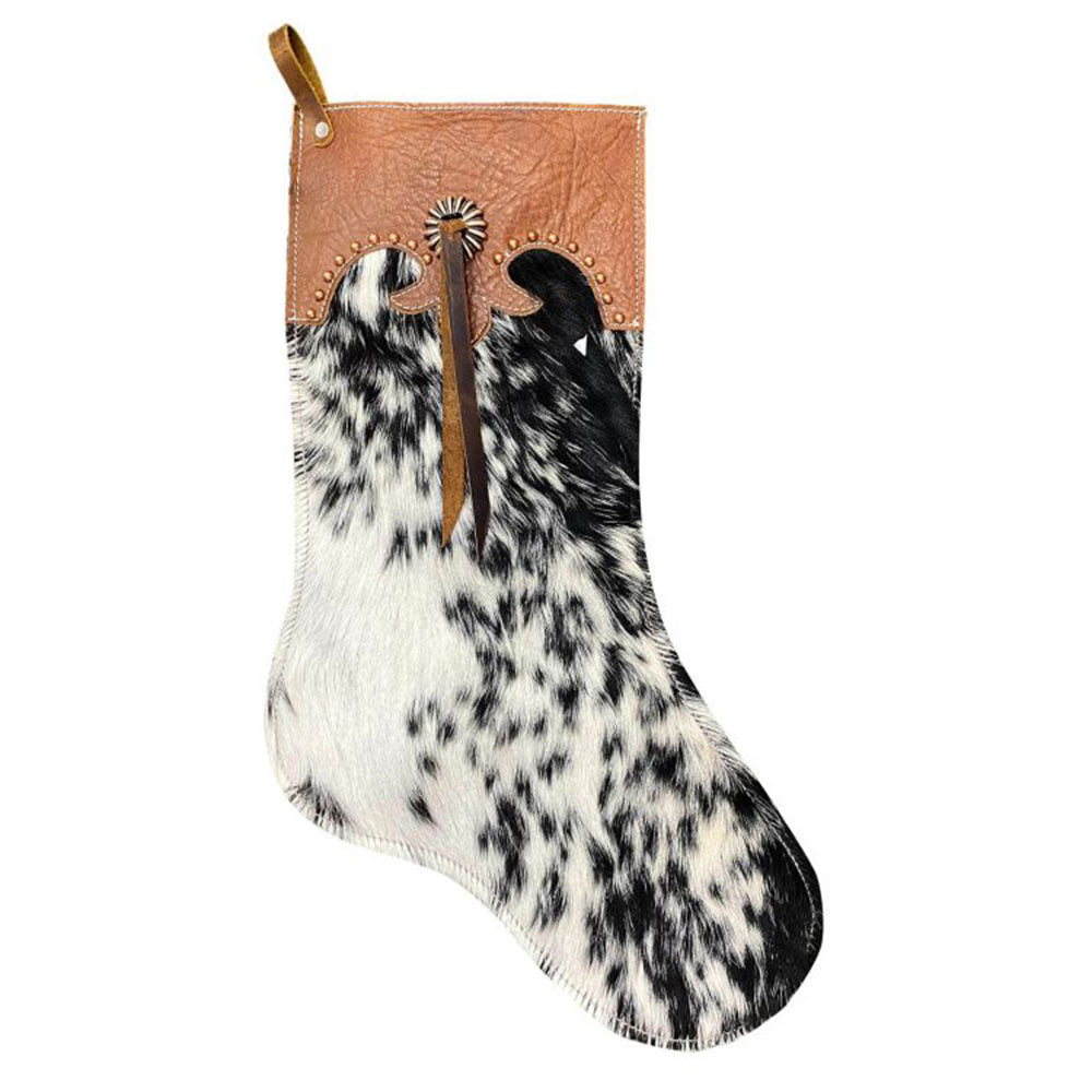 Showman Black and White Speckled Cowhide Christmas Stocking