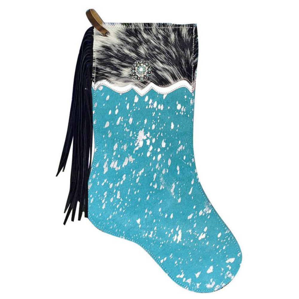 Showman Teal Cowhide Christmas Stocking - Speckled Cuff