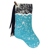 Showman Teal Cowhide Christmas Stocking - Speckled Cuff