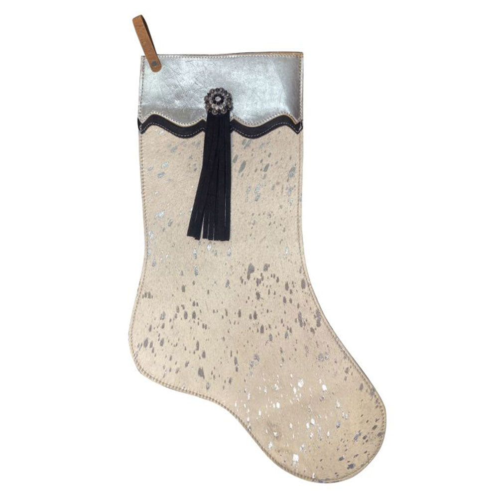 Showman Silver Acid Wash Cowhide Leather Christmas Stocking