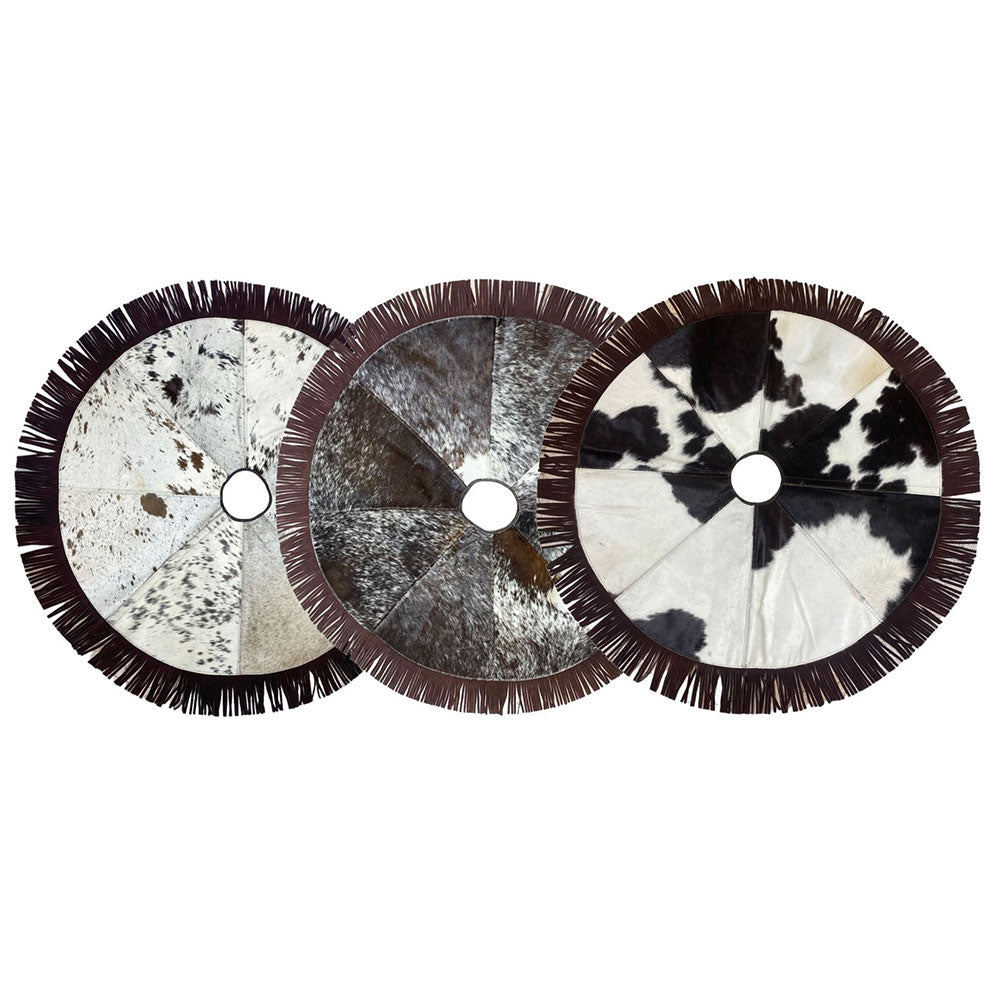 Showman Cowhide Leather Christmas Tree Skirt - Fringe Trim