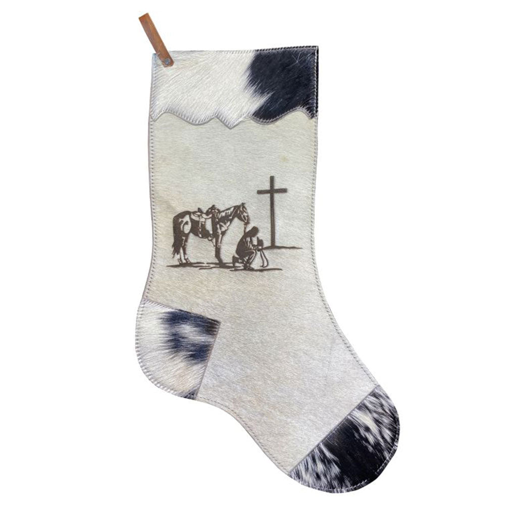 Showman Praying Cowboy Natural Cowhide Christmas Stocking