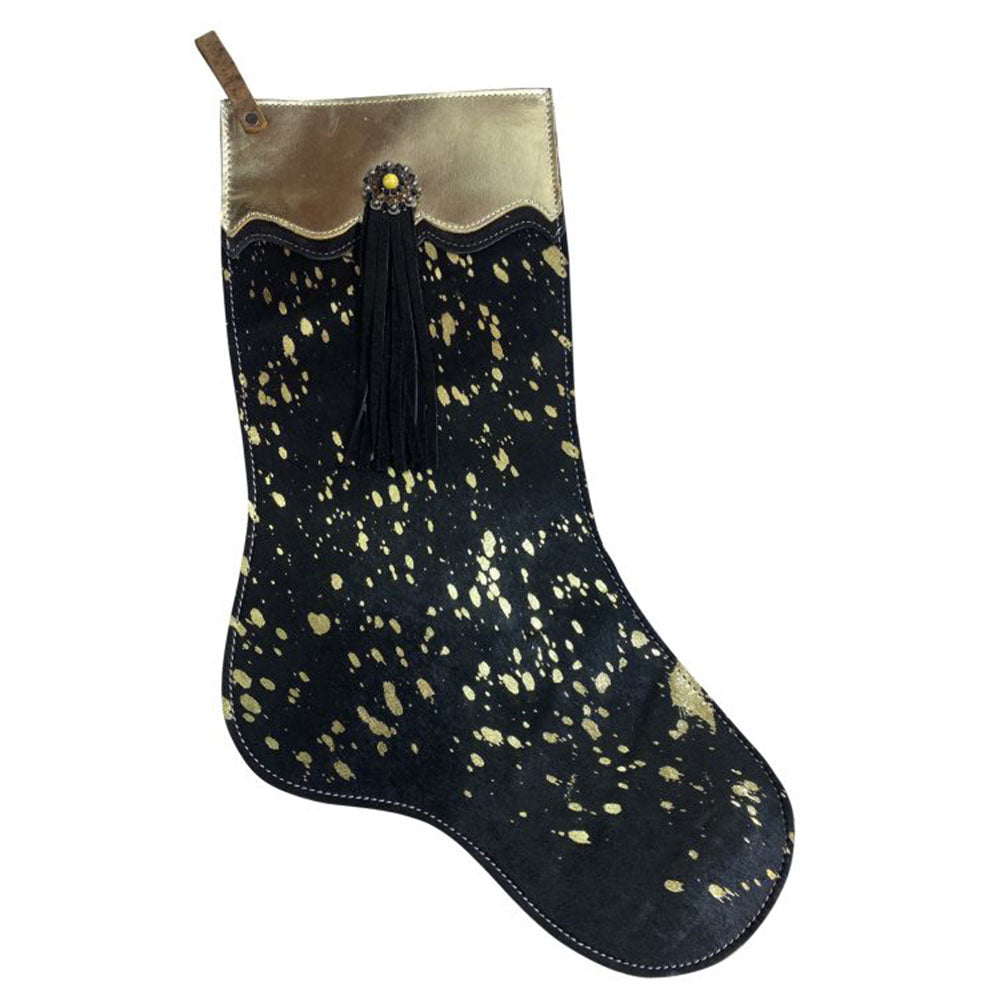 Showman Gold Acid Wash Cowhide Leather Christmas Stocking